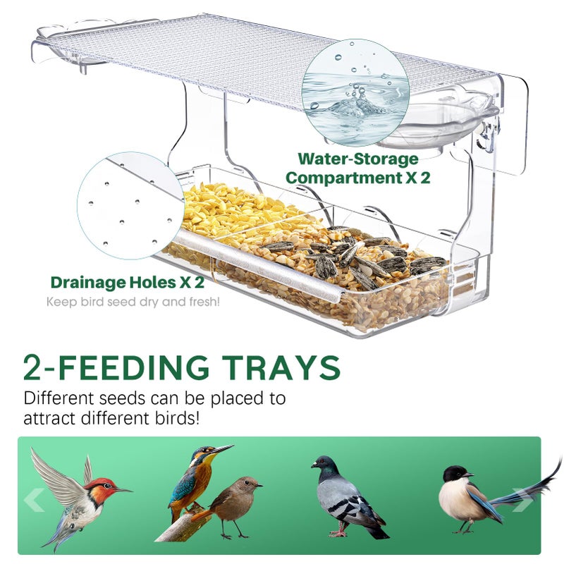SUNALLY Window Bird Feeder for Outdoors  Clear Wild Bird Feeders Window Mounted with Self-Adhesive Hooks  Outside Hummingbird  burd  Oriole  Finch Bird Watching for Garden  Yard  Elderly Kids Viewing - Image 3